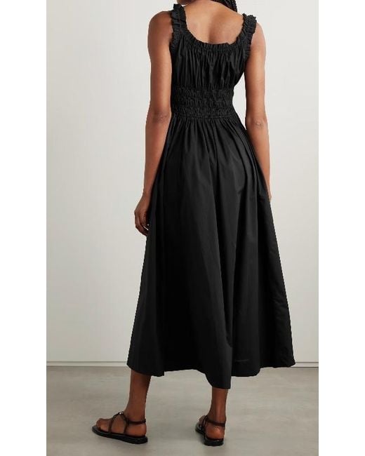 Doen Black Emmaretta Tie-Detailed Shirred Organic Cotton-Voile Midi Dress