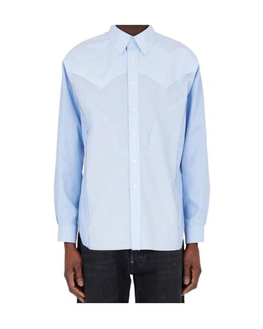 Maison Margiela Blue Cotton Shirt With Stitching Detail for men