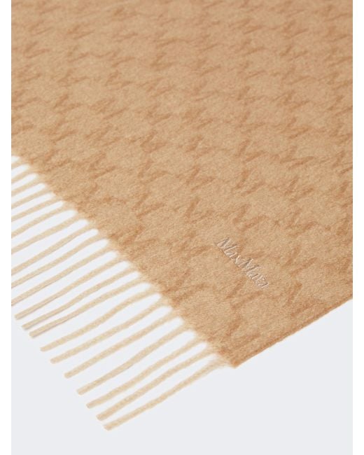Max Mara Natural Logo Embroidered Fringed Edge Scarf