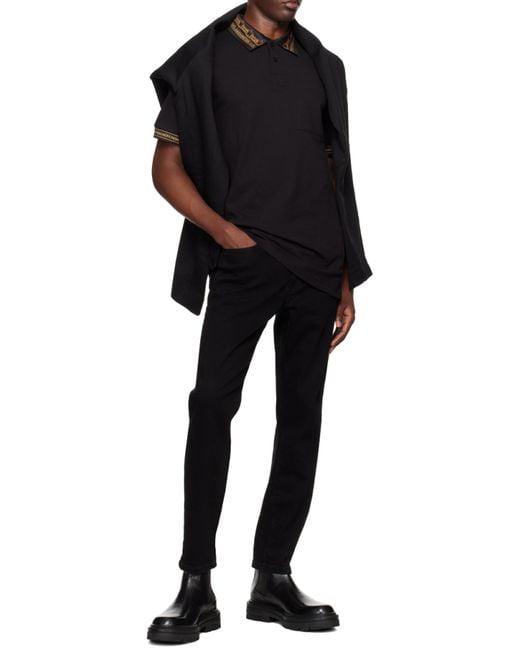 Versace Jeans Black Contrasting-Trim Piqué Polo Shirt for men