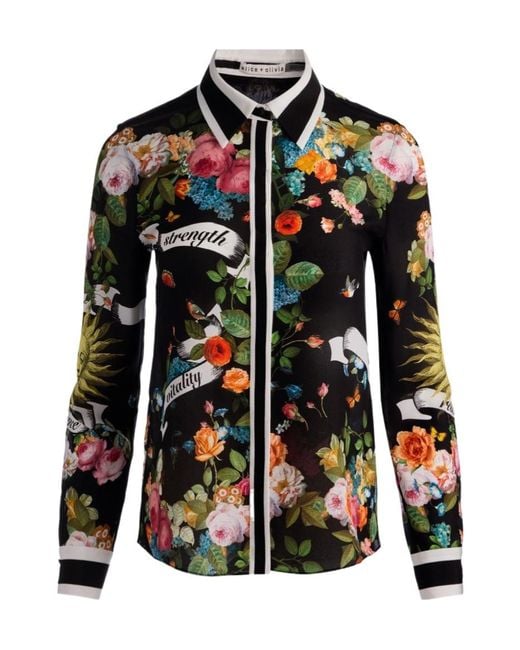 Alice + Olivia Black Willa Silk Blouse