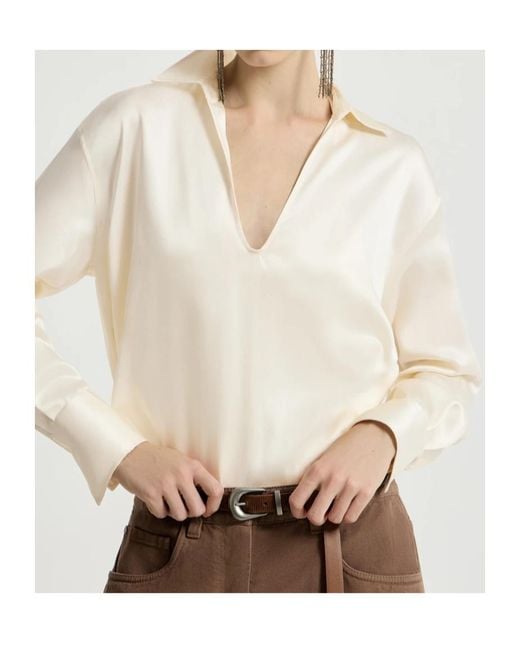 Brunello Cucinelli White Silk Satin Blouse