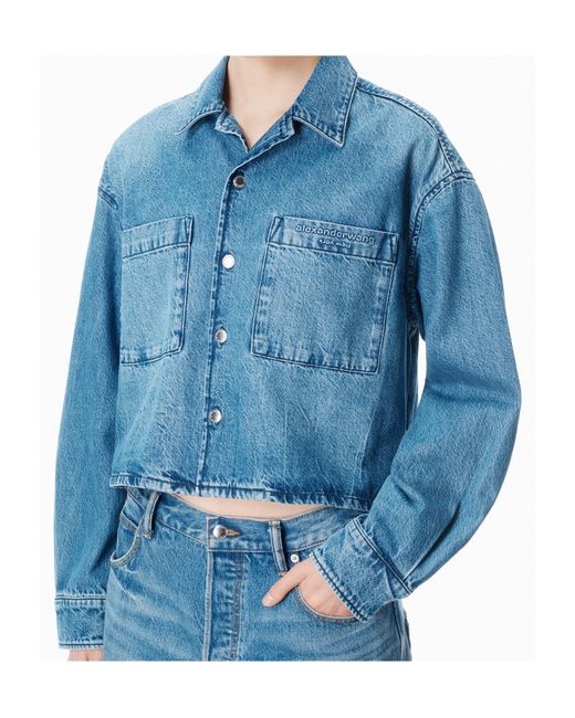 Alexander Wang Blue Cropped Long Sleeve Shirt