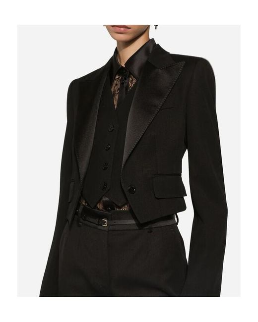 Dolce & Gabbana Black Cropped Gabardine Tuxedo Jacket