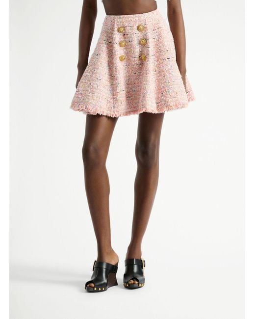 Balmain Pink Buttoned Tweed Mini Skirt