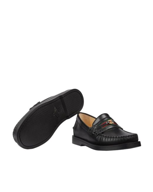 Gucci Black Interlocking G Web Leather Loafers