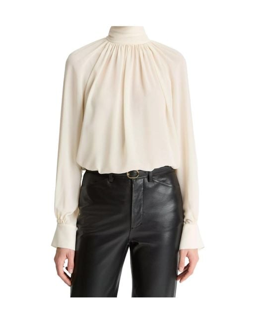 Vince White Draped High-Collar Blouse