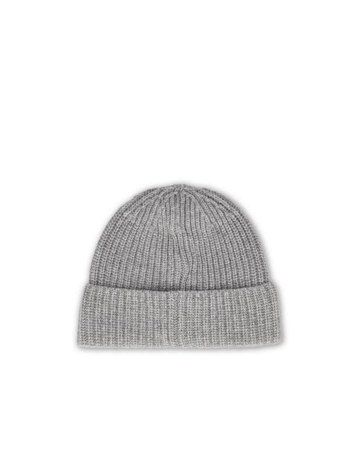 Stone Island Gray Ribbed-Knit Logo Beanie for men