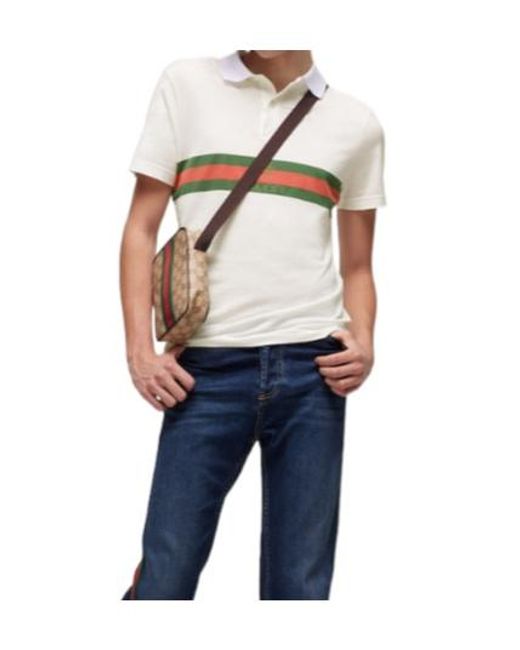 Gucci White Web Detailed Jersey Polo Shirt for men