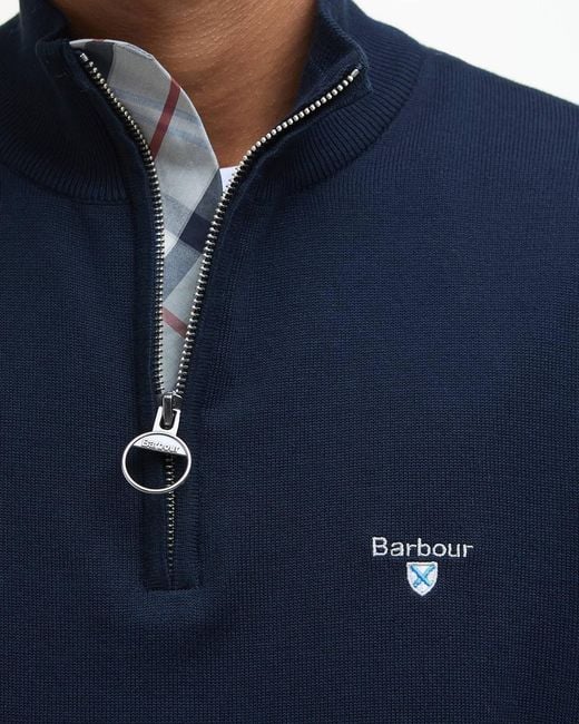 Barbour Blue Half-Zip Ribbed-Trim Sweater for men
