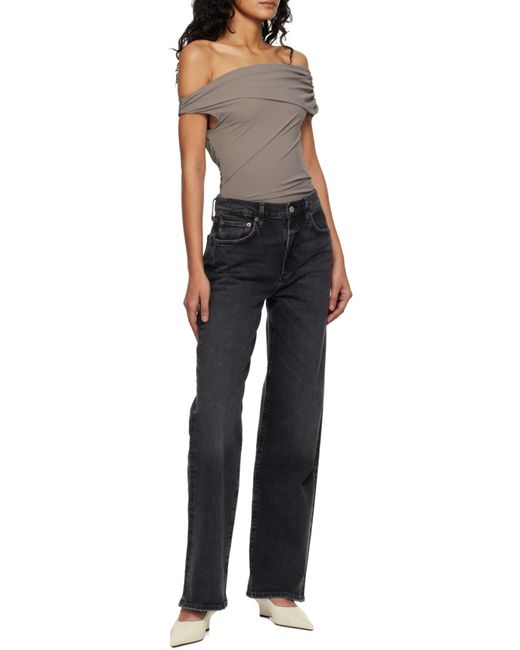 Agolde Black Harper Mid-Rise Wide-Leg Jeans
