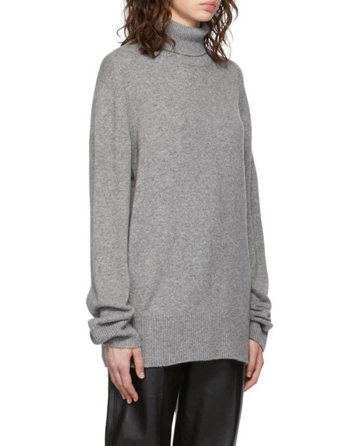 The Row Gray Stepny High-Neck Wool Sweater