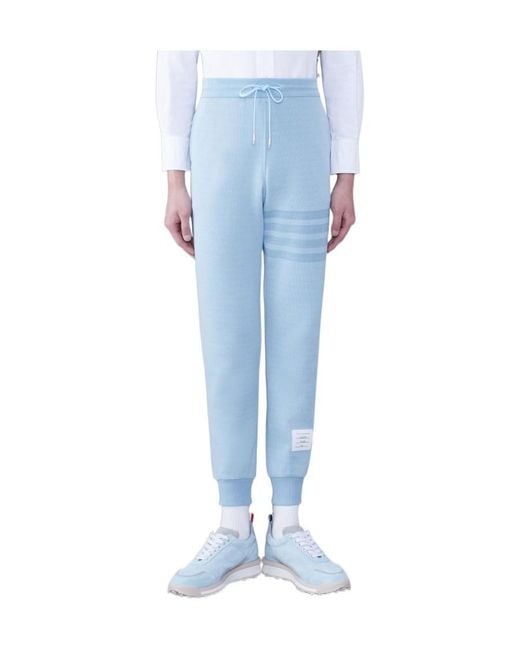 Thom Browne Blue Bar Striped Drawstring Track Pants for men