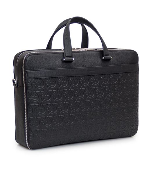 Ferragamo Black Ferragamo Gancini Embossed Briefcase for men