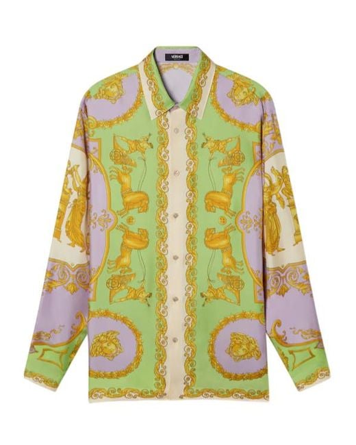Versace Green Pattern-Printed Long-Sleeved Shirt for men