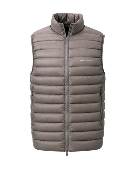 ARMANI EXCHANGE Gray Full Zip Sleeveless Down Jacket for men