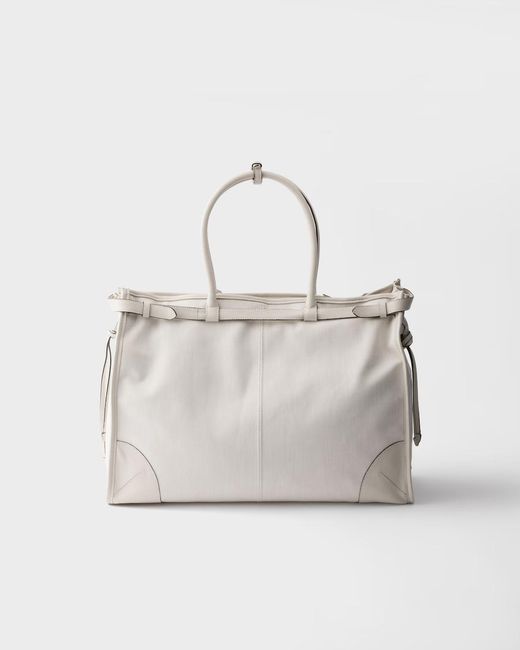 Prada Gray Bonnie Denim And Leather Tote Bag for men