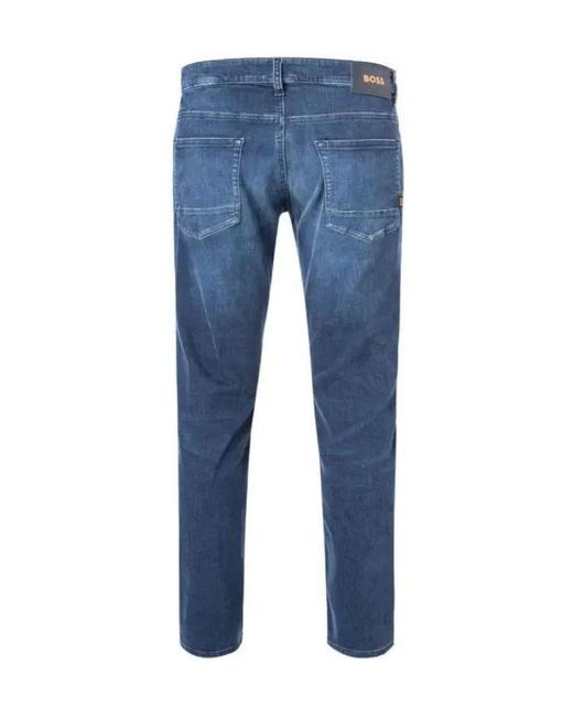 Boss Blue Mid-Wash Logo-Patch Jeans for men