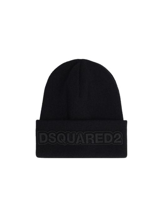 DSquared² Black Logo Embroidered Beanie for men