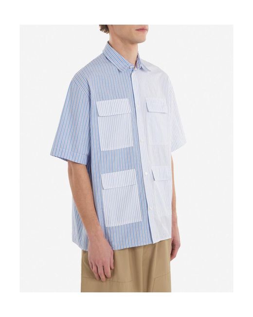 Maison Kitsuné Blue Colour-Block Striped Shirt for men