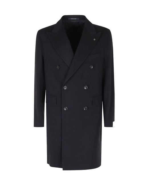 Tagliatore Blue Double-Breasted Coat for men