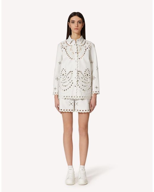 RED Valentino Natural High Waist Broderie Shorts