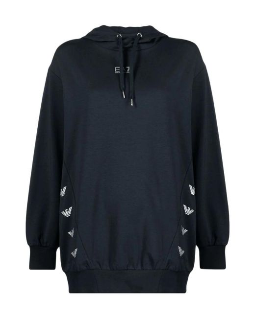 EA7 Blue Logo-Print Drawstring Hoodie