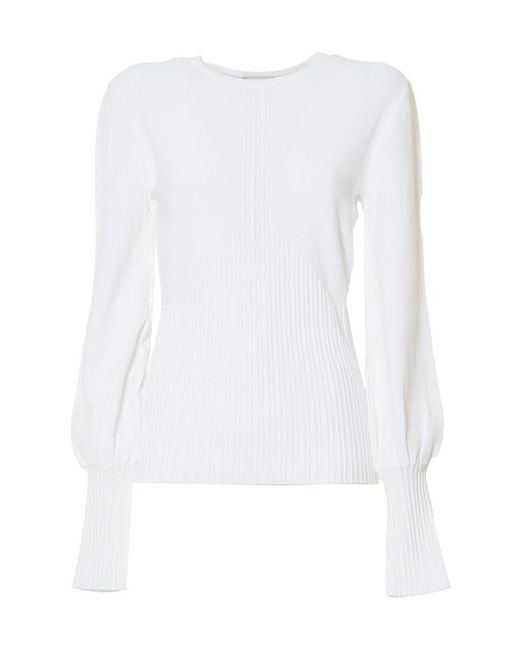 Alberta Ferretti White Round Neck Sweater