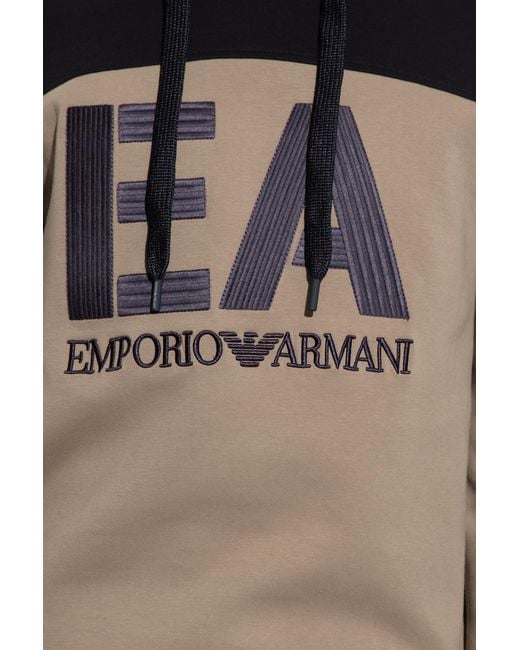Emporio Armani Blue Logo-Embroidered Colour-Block Hoodie for men