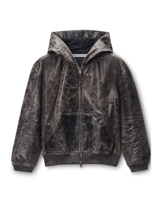 Alexander Wang Black Distressed Zip-Up Hoodie