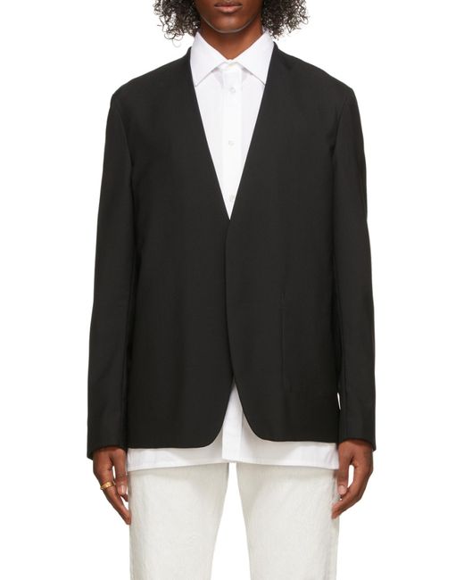 Maison Margiela Blue Single-Breasted V-Neck Blazer for men
