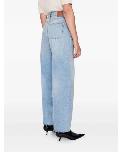 Anine Bing Blue Manon Frayed Straight Leg Jeans