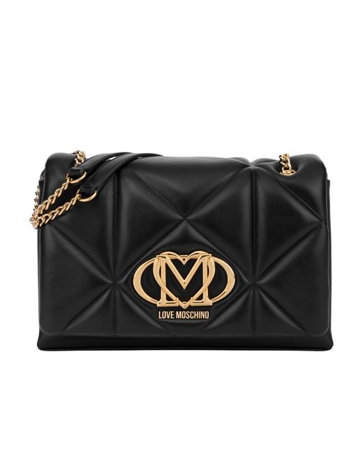 Moschino Black Logo-Plaque Quilted Cross Body Bag