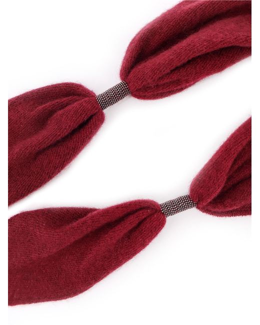 Brunello Cucinelli Red Monili Detail Cashmere Scarf