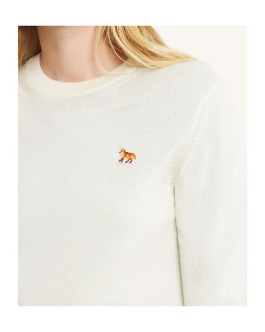 Maison Kitsuné White Maison Kitsuné Fox Embroidered Knitted Sweater
