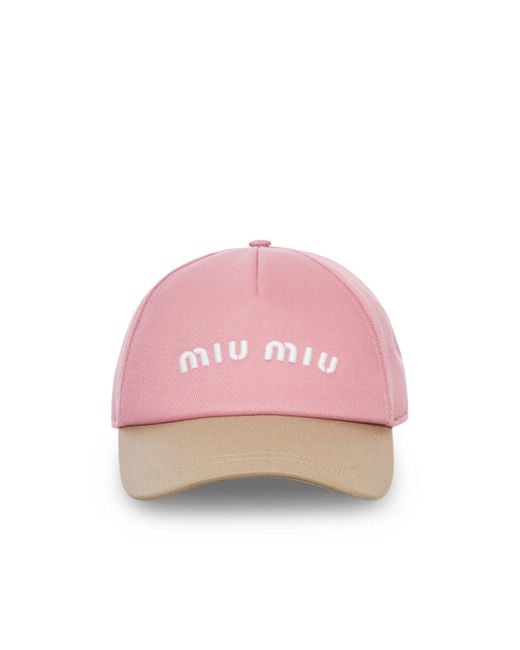 Miu Miu Pink Logo Embroidered Baseball Hat