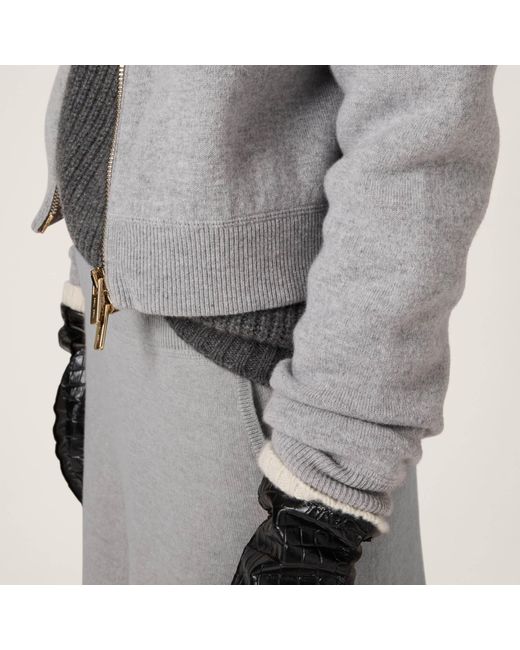 Miu Miu Gray Double Cashmere Zipper Hoodie Cardigan