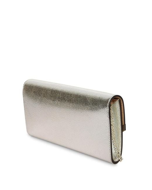 Jimmy Choo White Emmie Metallic-Effect Chain-Strap Clutch Bag