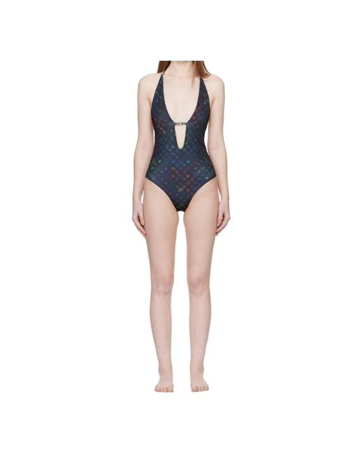 Casablanca Blue Monogram Cut-Out Swimsuit