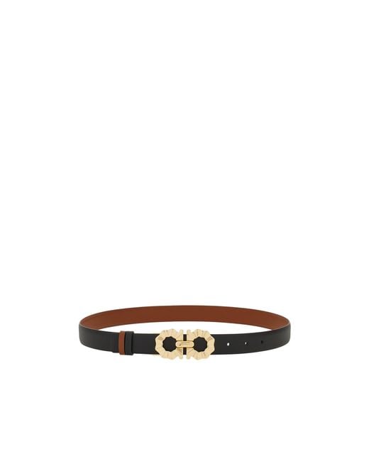 Ferragamo White Ferragamo Gancini Shaped Reversible Belt