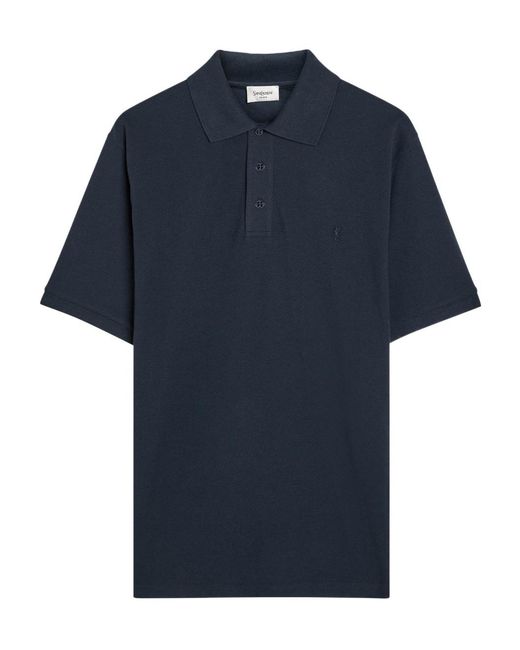 Saint Laurent Blue Logo-Embroidered Piqué Cotton-Blend Polo Shirt for men