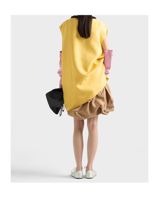 Prada Yellow Embroidered Slubbed Gazar Dress