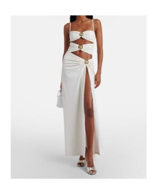 Christopher Esber White Mineral Stone Cutout Jersey Maxi Dress