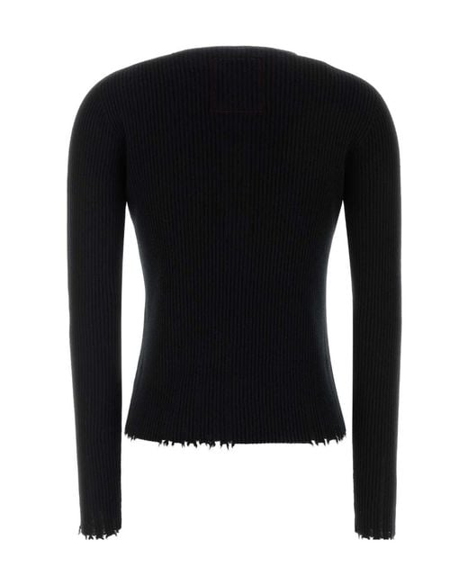 Uma Wang Black Ribbed Henley Knitted Top