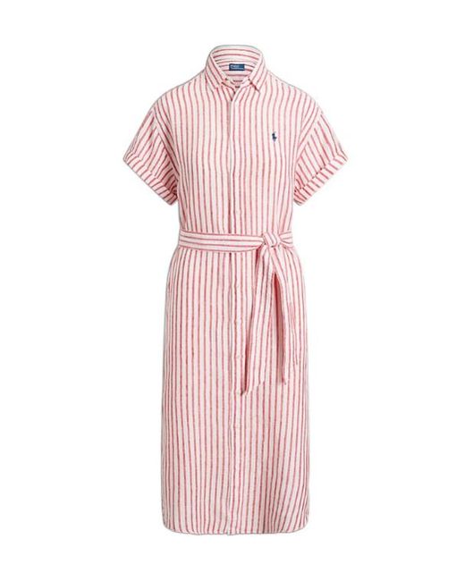Polo Ralph Lauren Pink Striped Belted Shirt Dress
