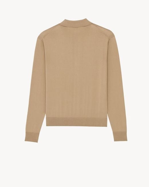 Saint Laurent Natural Button Detailed Ribbed-Knit Polo Shirt for men