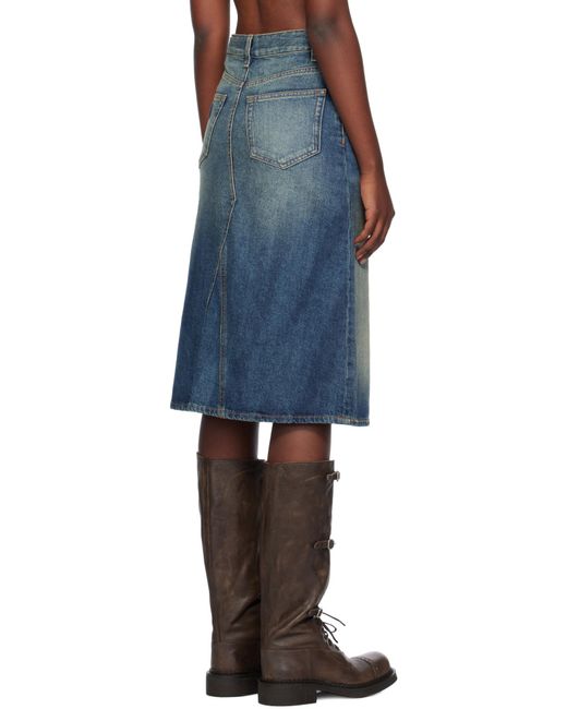 Ganni Blue Heavy Washed Denim Midi Skirt