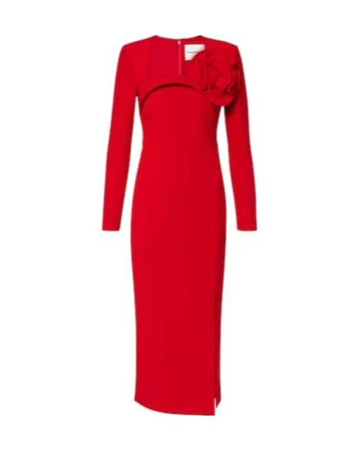 Roland Mouret Red Floral-Appliqué Crêpe Midi Dress