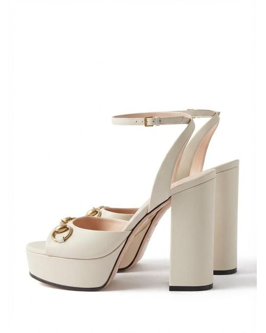 Gucci White Horsebit Platform Sandal