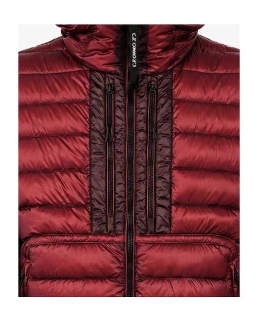 C P Company Red Quilted Down Jacket With Goggle Details for men